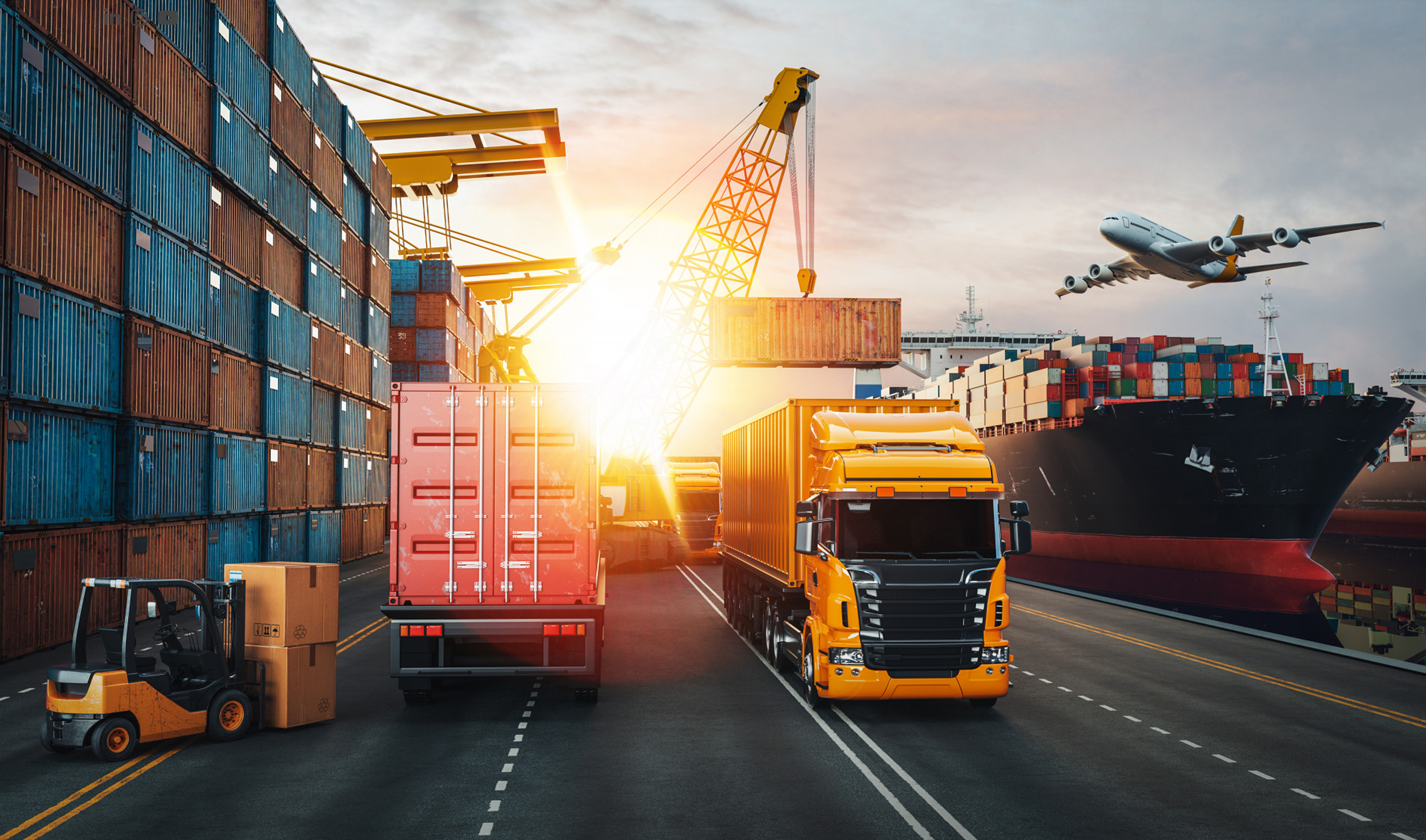 Global logistics - port, containers and cargo plane